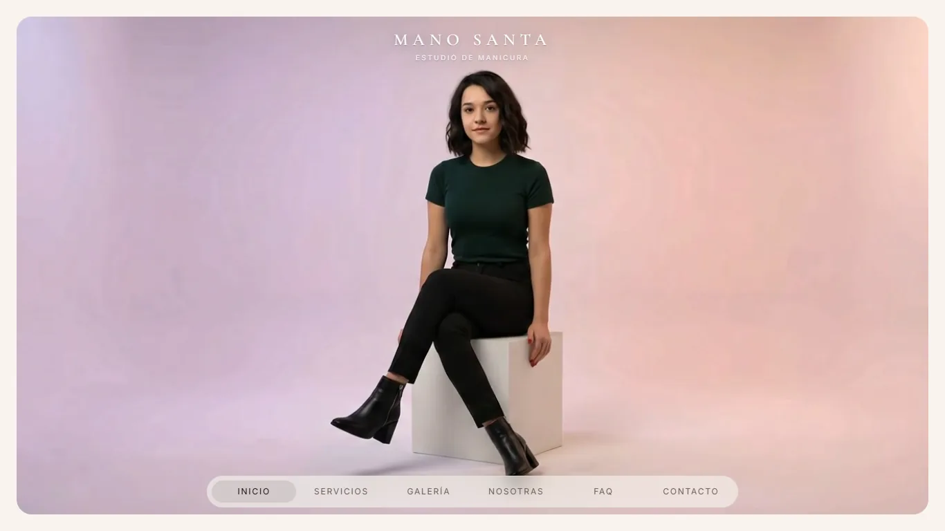 Mano Santa home page with the wordmark over the warm gradient